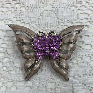 Silver Purple Lavender Gem Butterfly Brooch pin